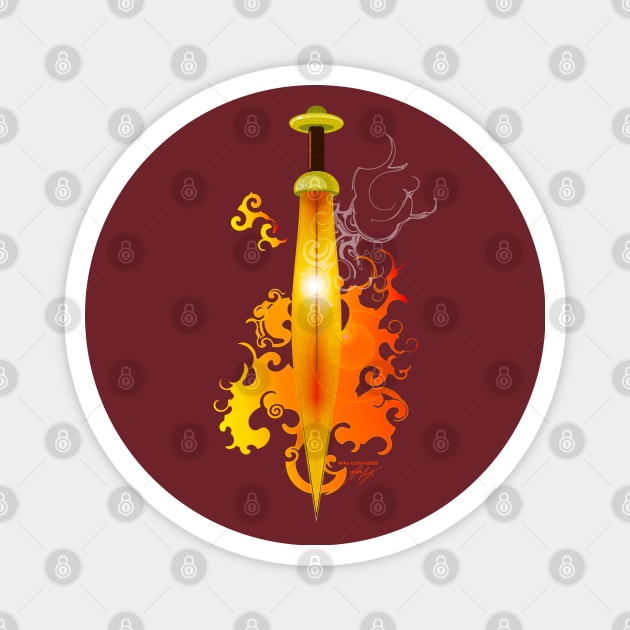 Flaming Sword Magnet by MikeCottoArt